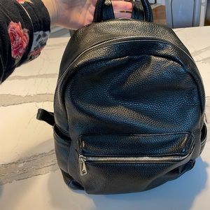 Genuine Black Leather Mini Backpack